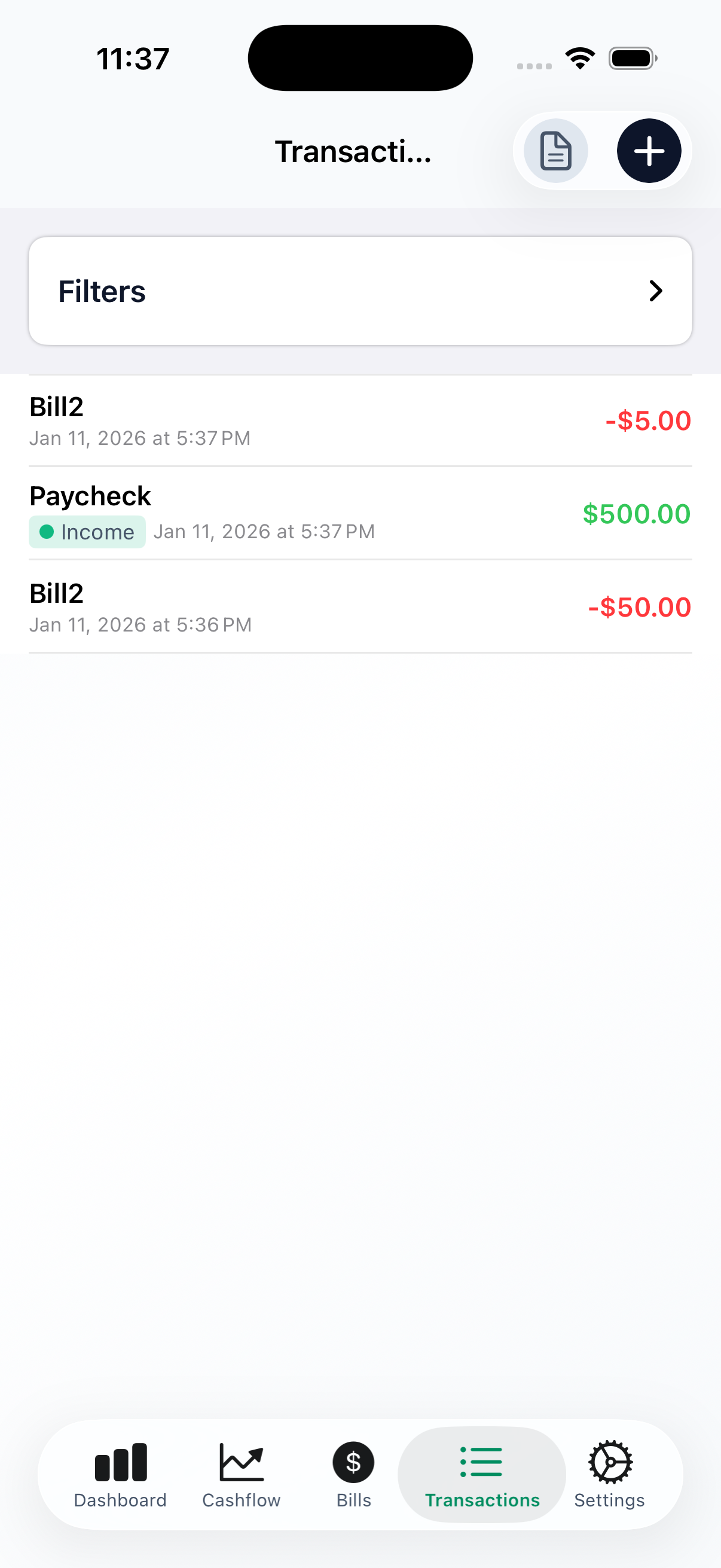 Transaction history